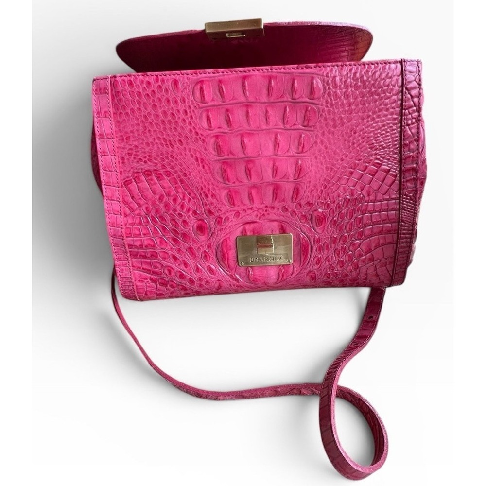 Brahmin Phoebe Taffeta Melbourne Pink Croc Embossed Crossbody Satchel STUNNING - Picture 15 of 16